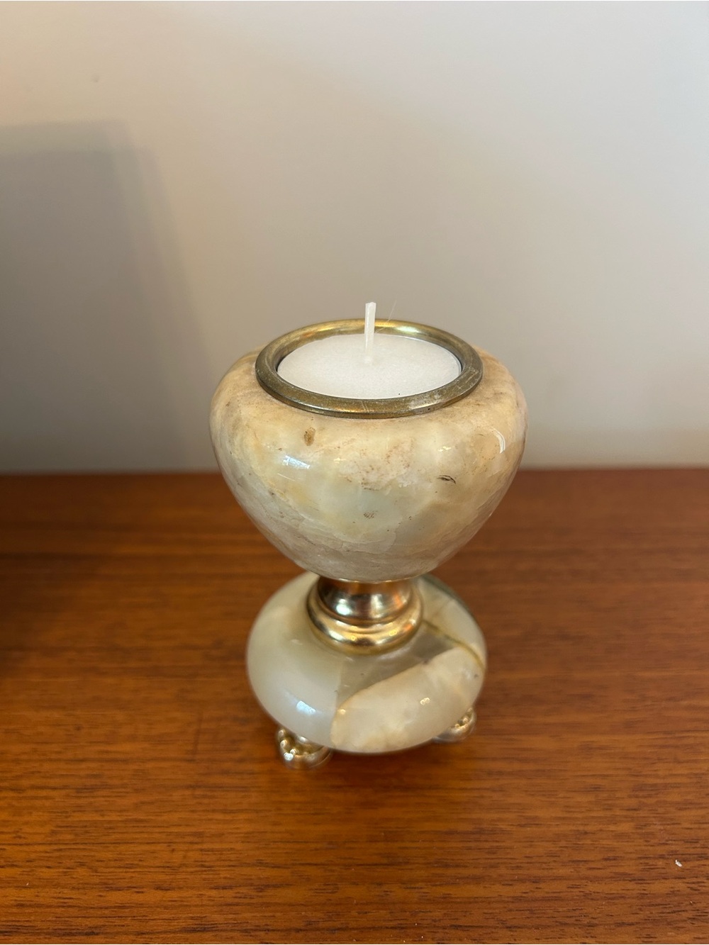 Vintage Onyx and Brass Votive Tea Light Candle Holder Decor